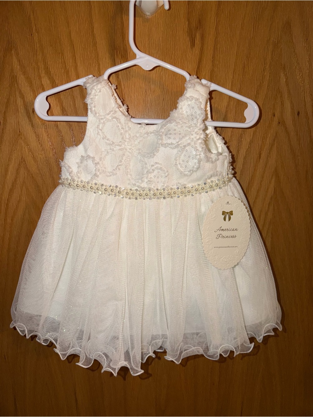 American Princess Ivory Lace & Pearl Trim Tulle Dress